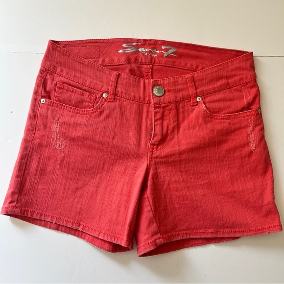 Seven 7  Jeans Denim Jean Shorts Coral Orange Stretch Cotton Beachy Distressed 8 - Picture 1 of 13
